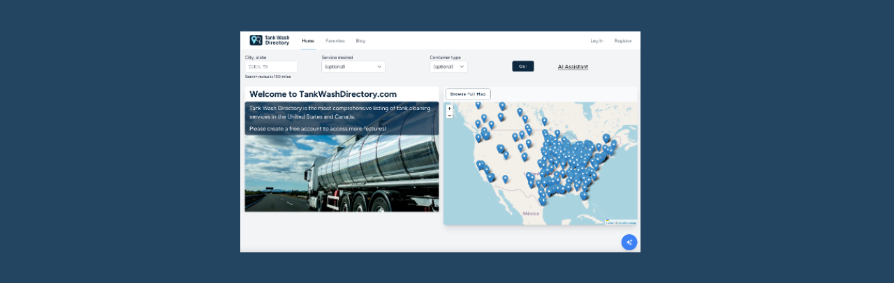 Tank Wash Directory AI search feature.